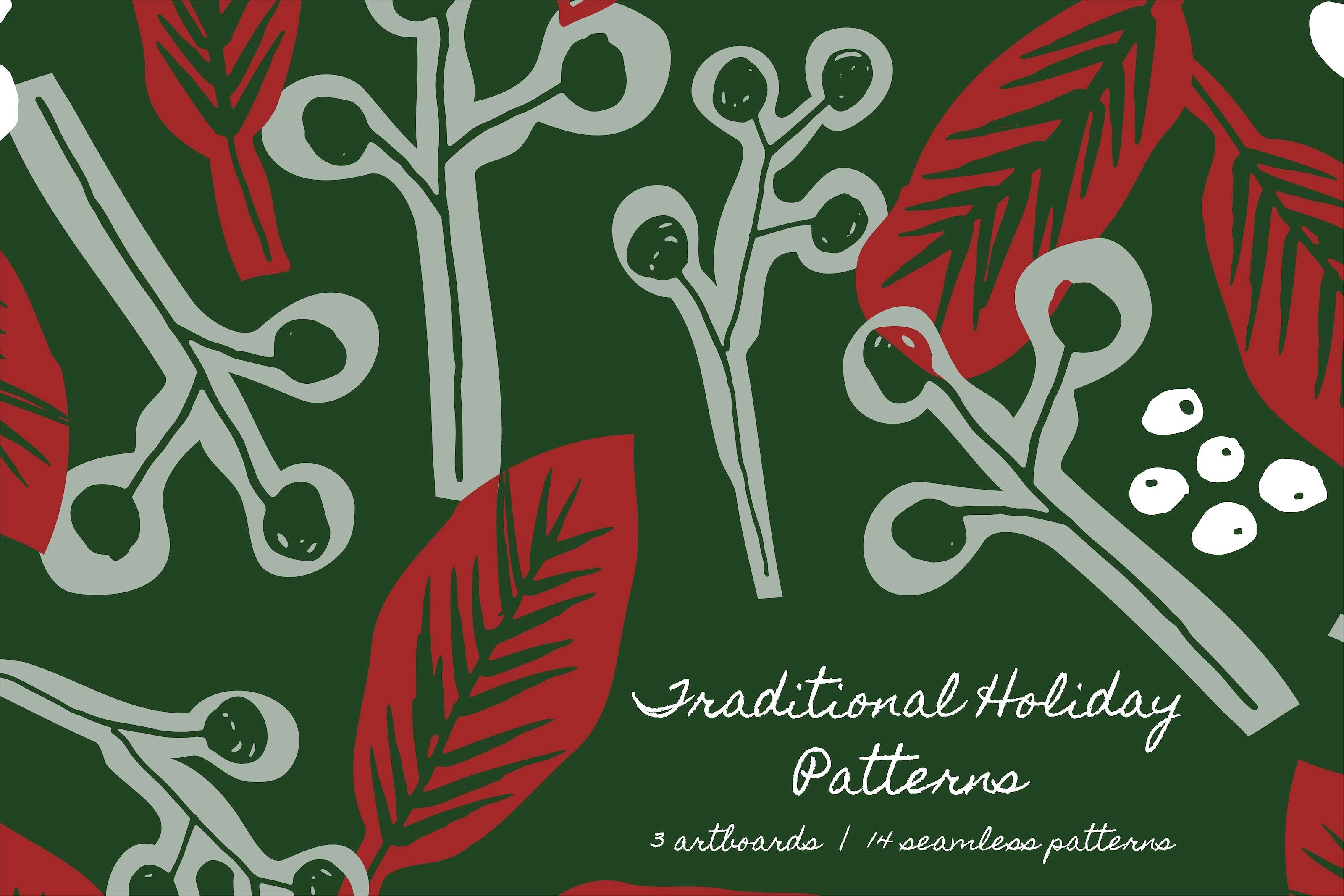 传统手绘节日植物元素 Traditional Holiday Patterns插图