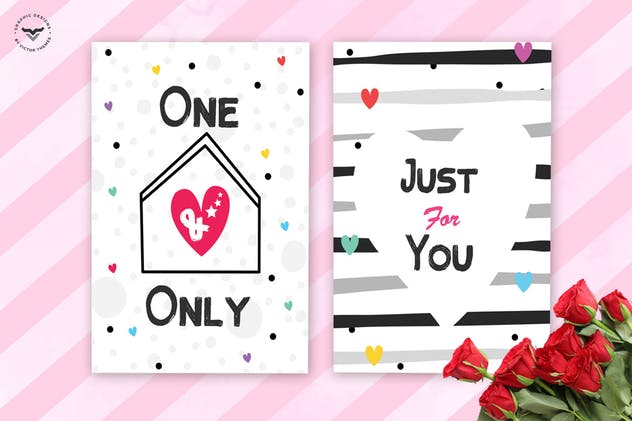 浪漫爱心图形背景情人节贺卡PSD模板 Valentines Day Greeting Card Template插图(1)