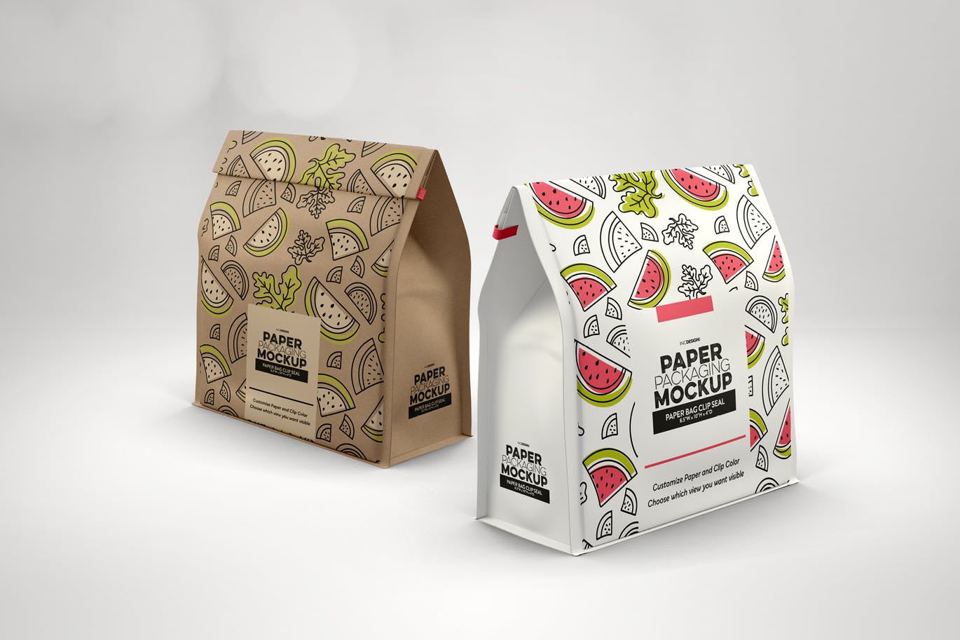 面包外带食品包装纸袋外观设计样机 Paper Bags with Clip Seal Packaging Mockup插图