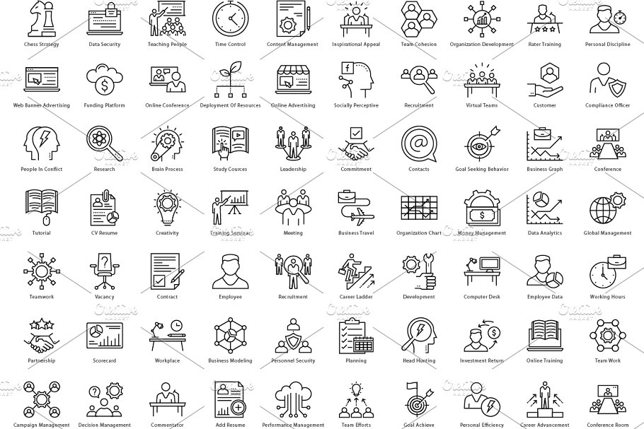 1270枚企业商务主题线条图标 1270 Business Line Icons插图(6)