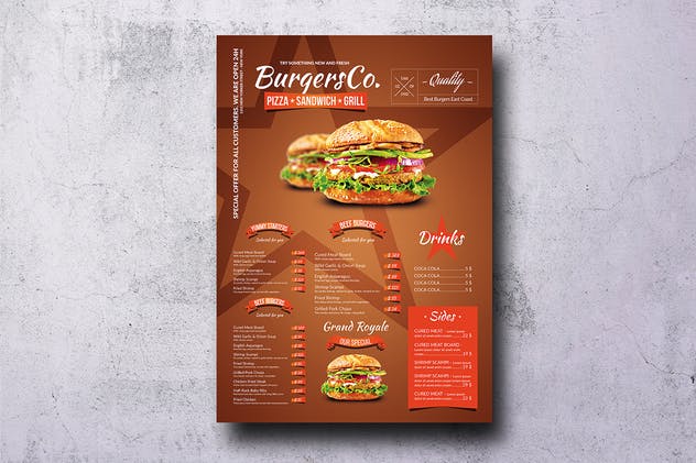 美式快餐汉堡菜单设计PSD模板套装 American Burgers Menu Bundle插图(7)