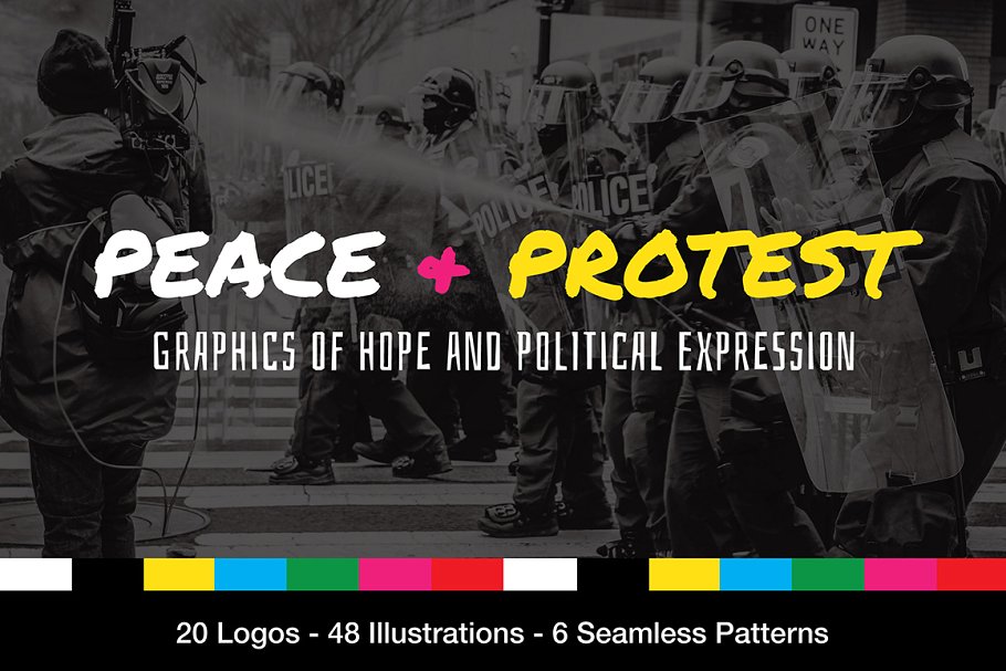 “爱与和平”主题Logo模板+插画素材 Political Protest Logos and Graphics插图