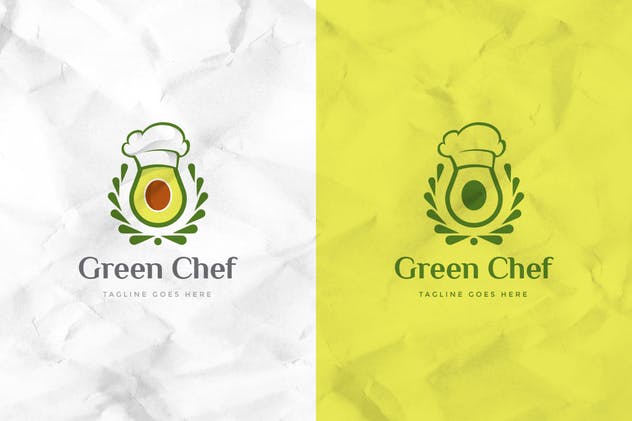绿色有机食品餐厅品牌Logo设计模板 Green Chef Avocado Logo Template插图(2)