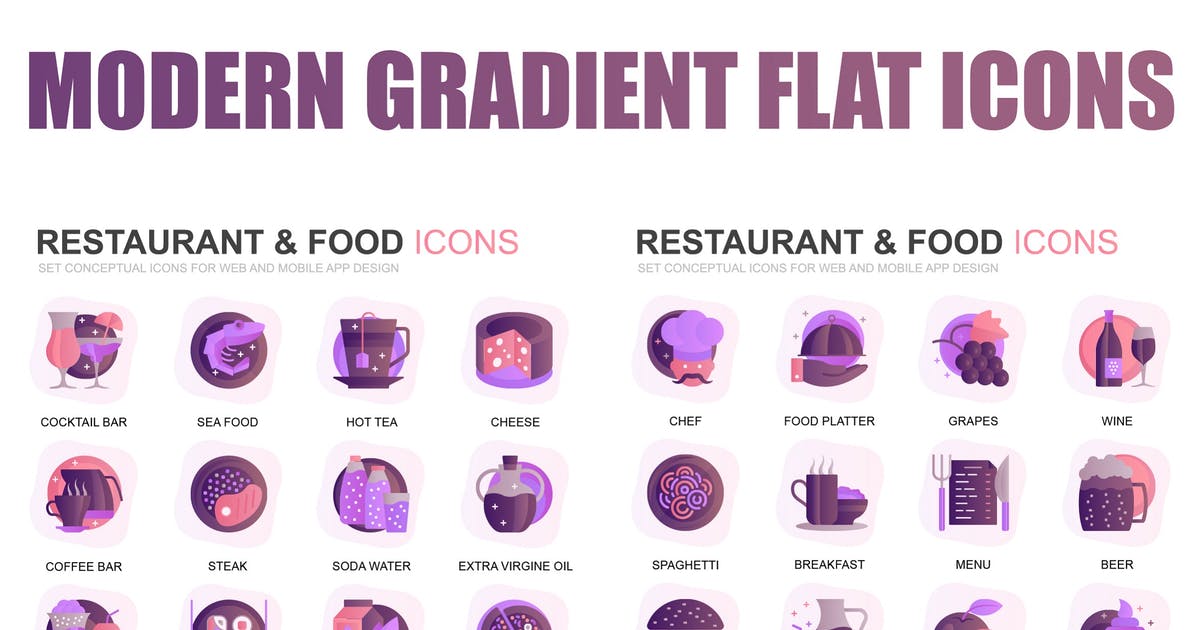 现代扁平化渐变设计风格美食&餐馆主题图标素材插图