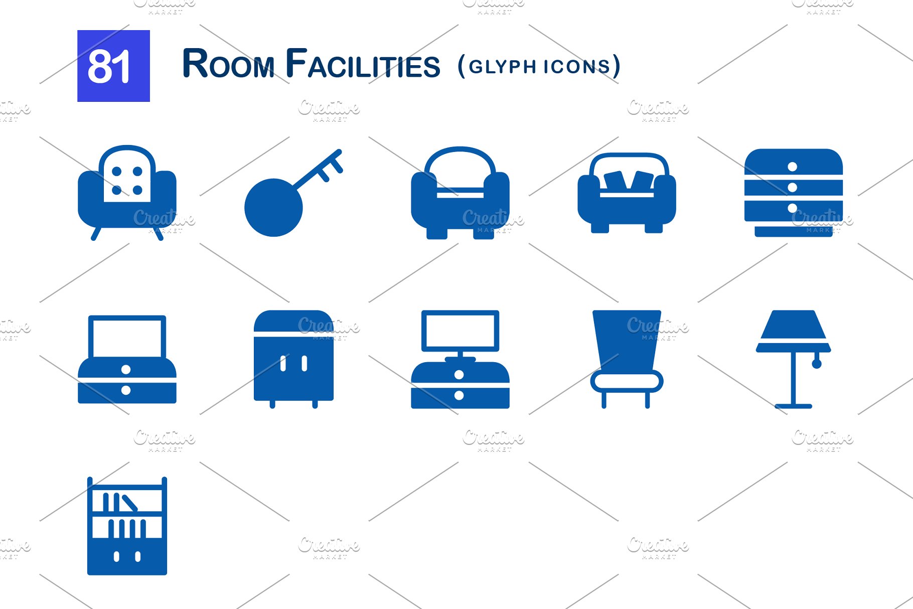 81个房间家具电器设施图标 81 Room Facilities Glyph Icons插图(5)