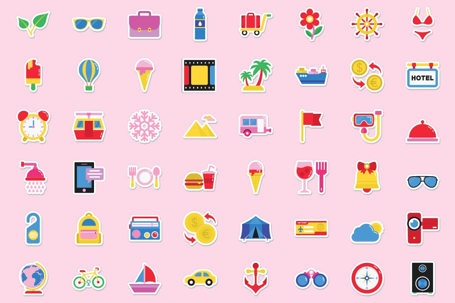 500枚夏日度假主题便签图标 500 Summer and Holidays Stickers插图(3)