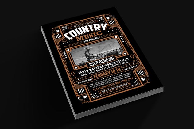 复古设计风格城市音乐节活动海报设计模板 Country Music Flyer插图(1)