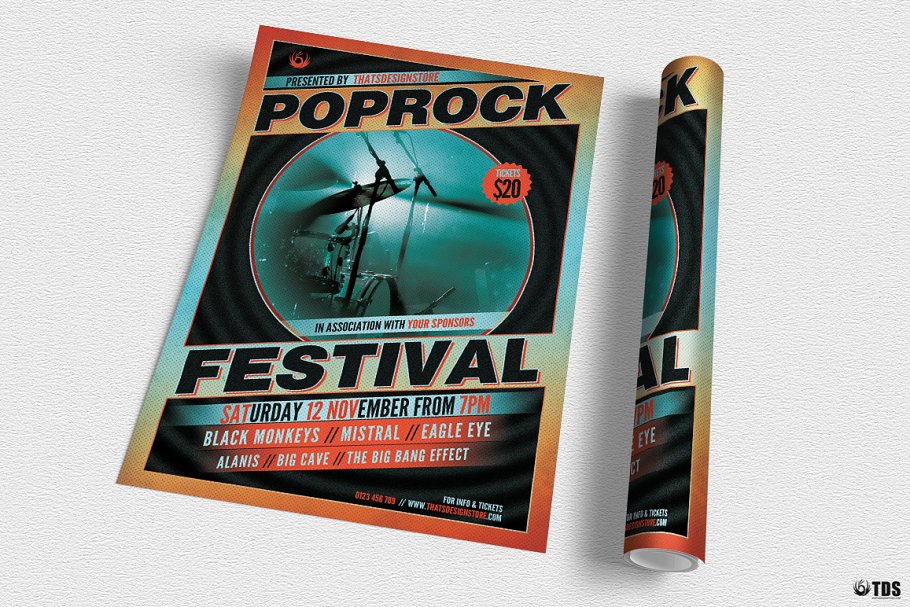 流行摇滚音乐节传单PSD模板v1 Pop Rock Festival Flyer PSD V1插图(2)