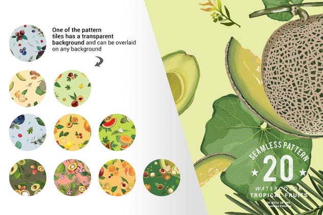 20组水彩热带水果无缝图案合集 20 Watercolor Tropical Fruits Seamless Pattern插图(7)