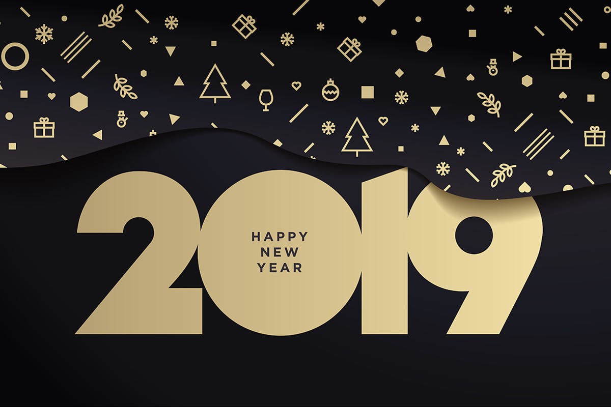 2019年新年数字年会贺卡海报设计模板 Happy New Year 2019插图