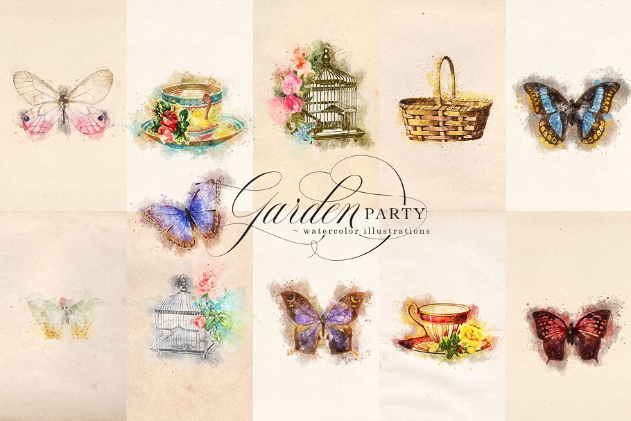 花园派对水彩剪贴画 Garden Party Watercolor Graphics插图(7)