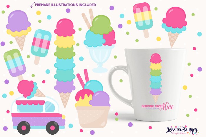 手绘风格冰淇淋矢量素材 The Ultimate Ice Cream Clipart Pack插图(3)