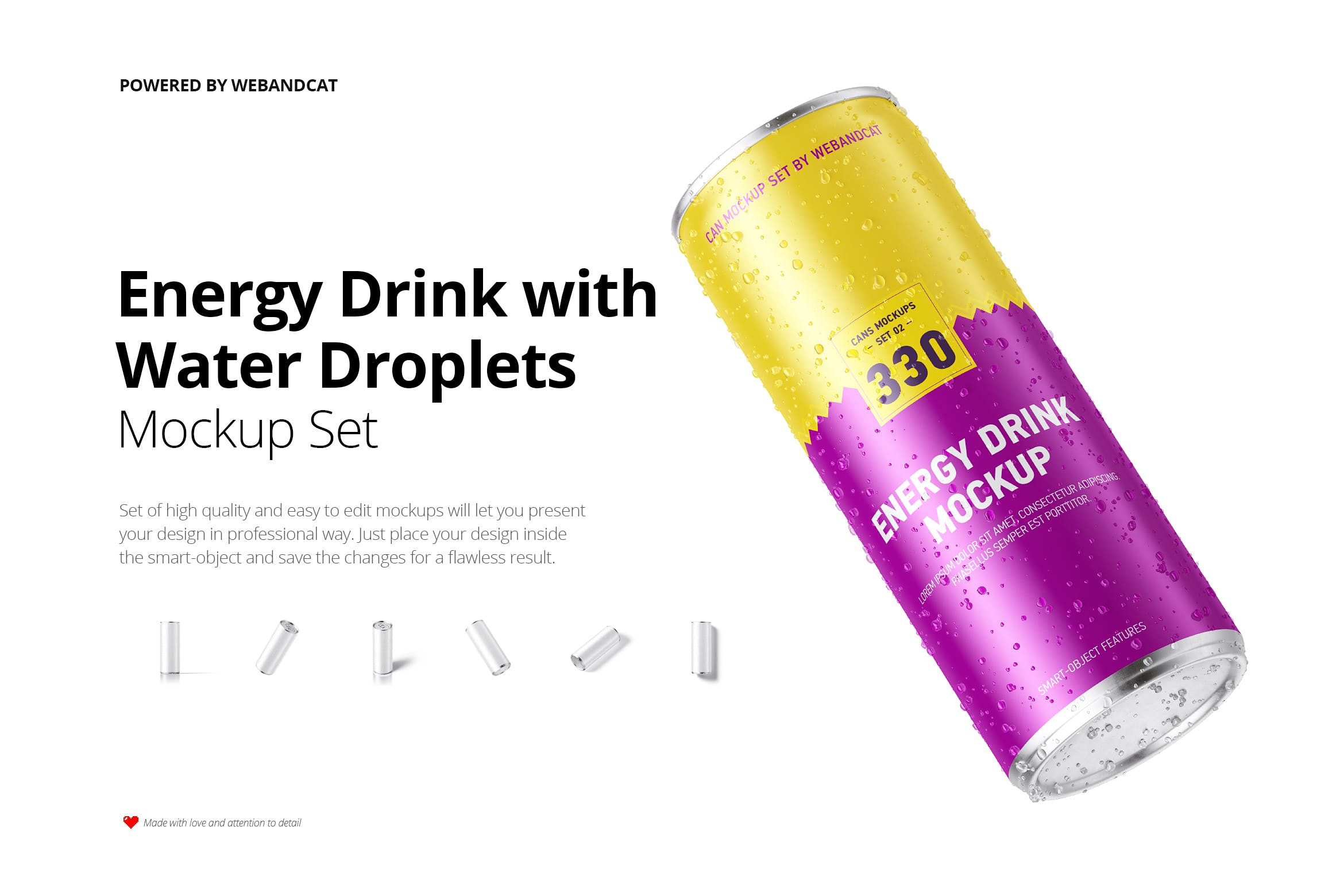 能量饮料罐头外观设计样机模板 Energy Drink Can Mock-up with Water Droplets插图
