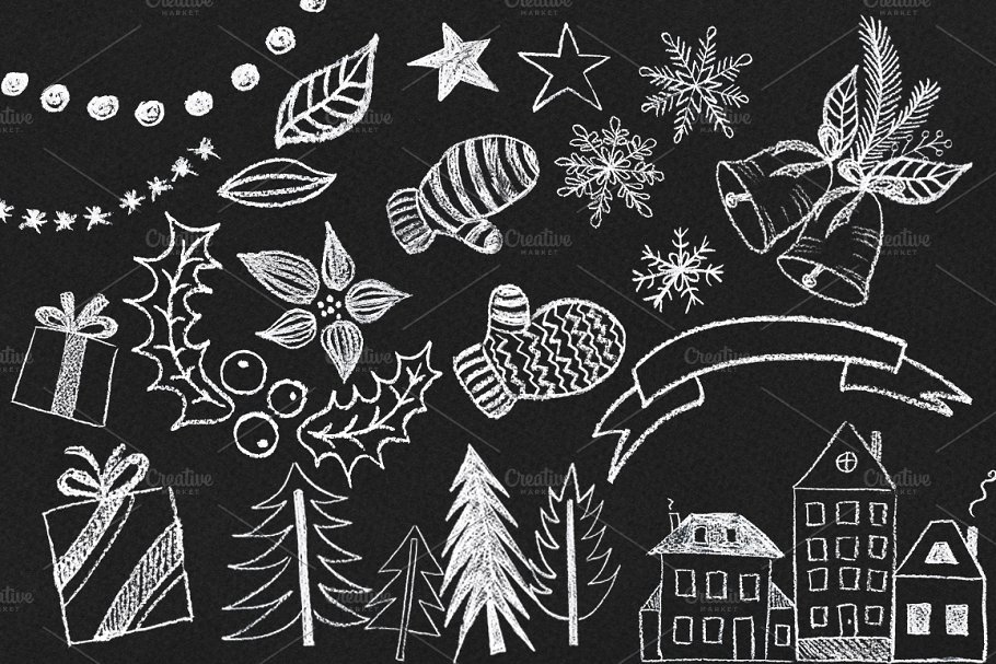 您好，冬天-粉笔手绘素材 Hello Winter Hand-drawn Chalk Kit插图(1)