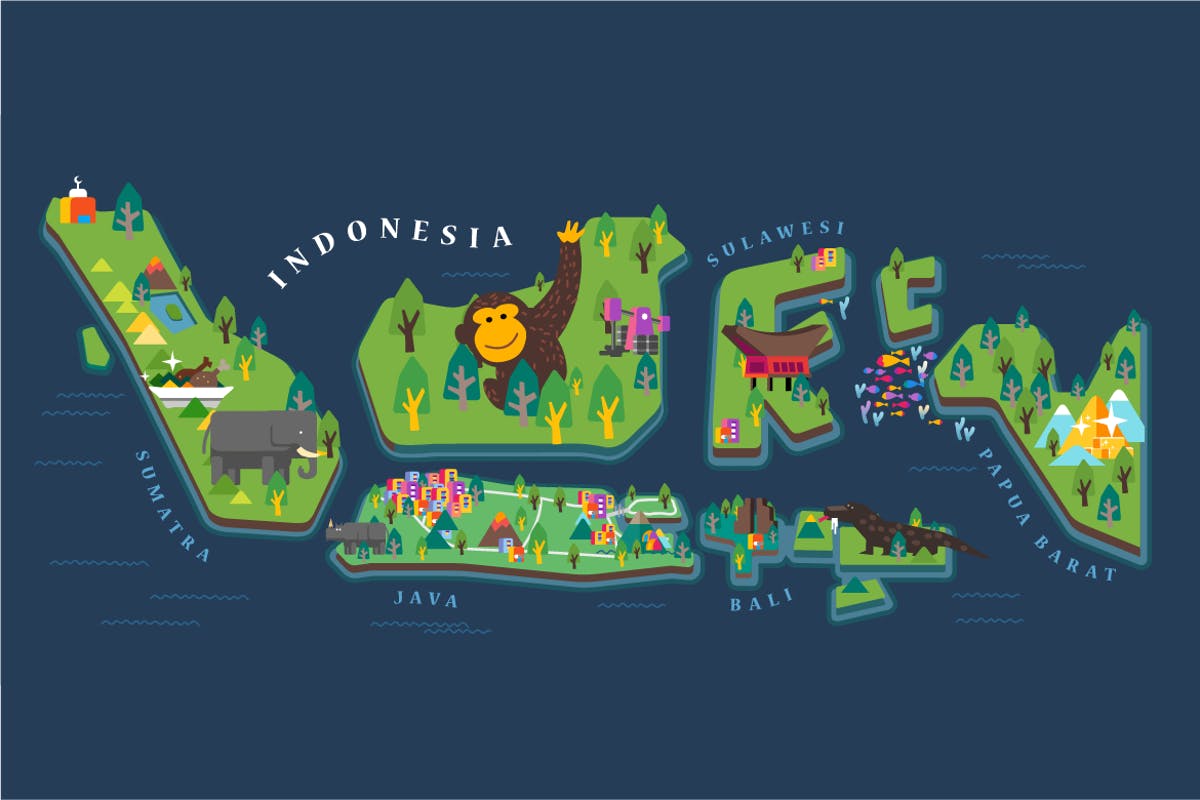 印度尼西亚旅游地图插画v2 Indonesia Tourism Map插图