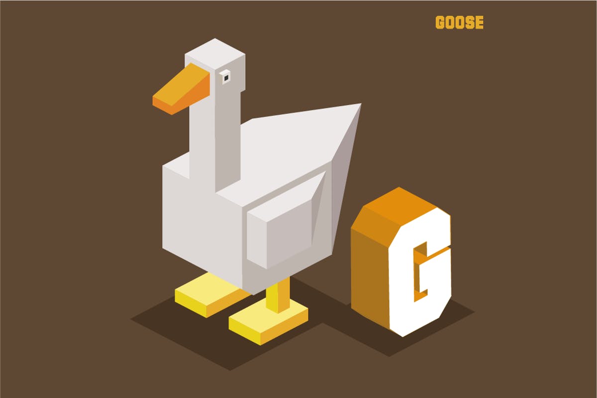 字母G&鹅动物英文字母识字卡片设计2.5D矢量插画素材 G for goose, Animal Alphabet插图