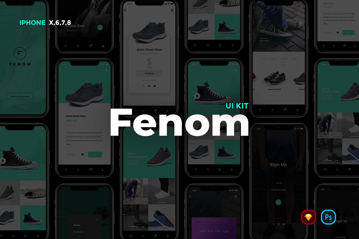 鞋包潮牌电商手机APP应用UI套件[Sketch&PSD] Fenom Creative Shopping App UI Kit插图