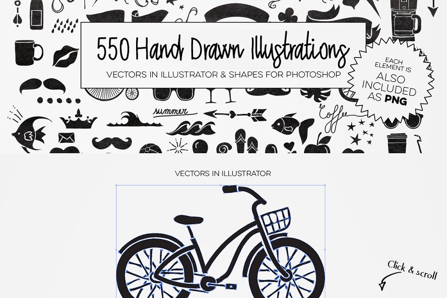 550+手绘矢量插画图案 550+ Hand Drawn Illustrations插图(1)