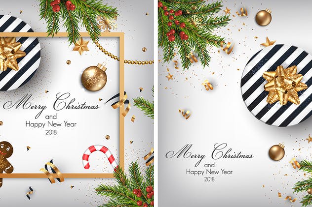 现代圣诞节&新年贺卡设计模板 Modern Merry Christmas and Happy New Year Cards插图(2)