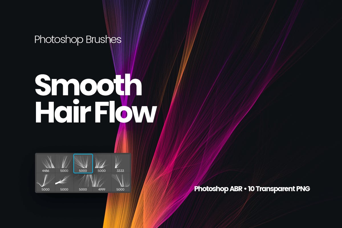 丝滑头发波纹图案PS笔刷 Smooth Hair Flow Photoshop Brushes插图