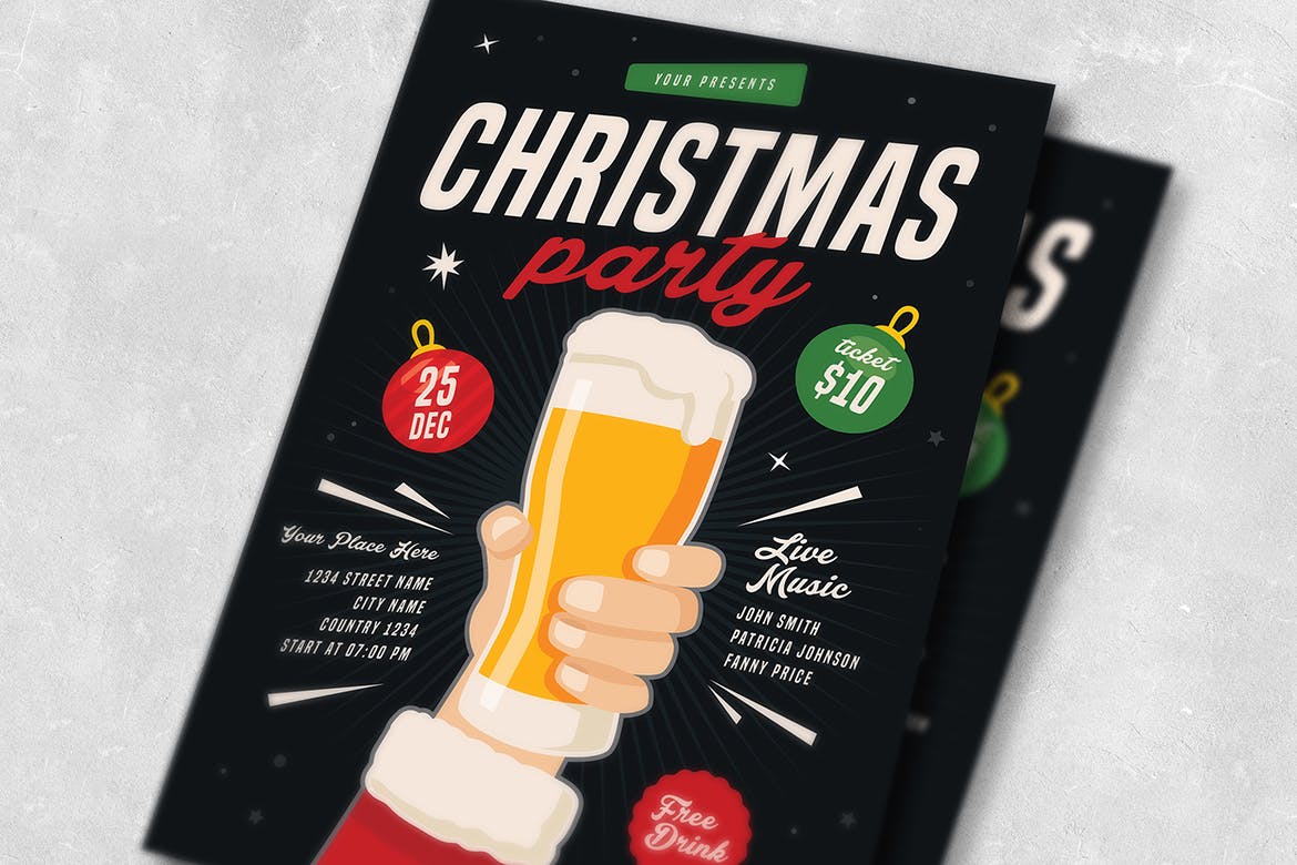 举杯同庆圣诞节主题活动海报传单模板 Christmas Flyer插图(3)