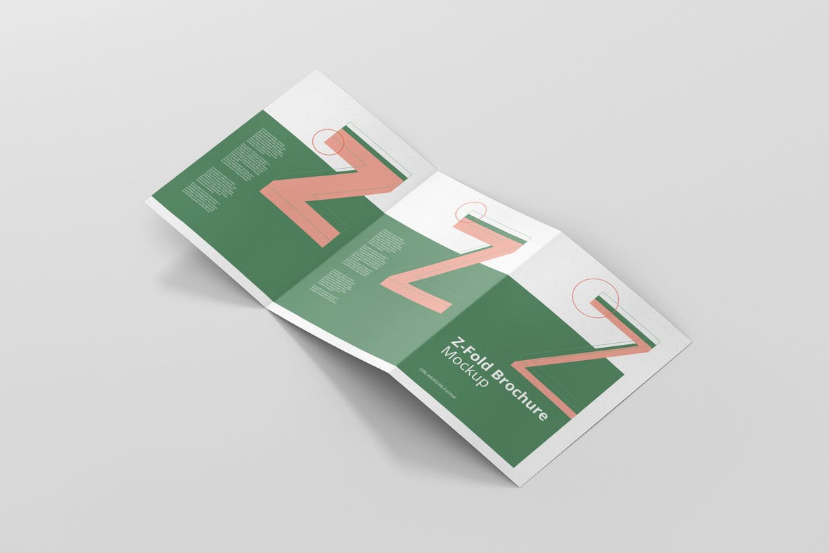 Z字母三折页宣传册样机 Z-Fold Brochure Mockup – Din A4 A5 A6插图