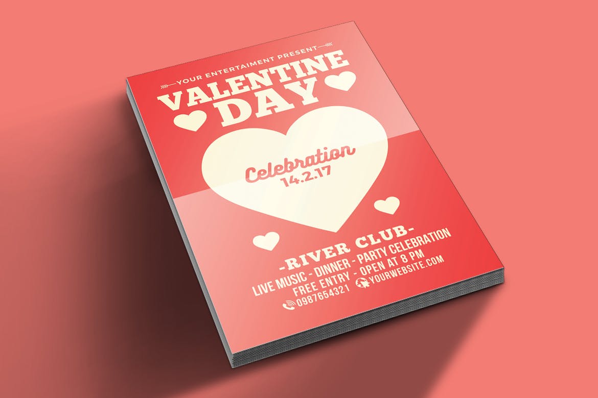 情人节主题俱乐部活动海报传单模板 Valentine Day Celebration插图(2)