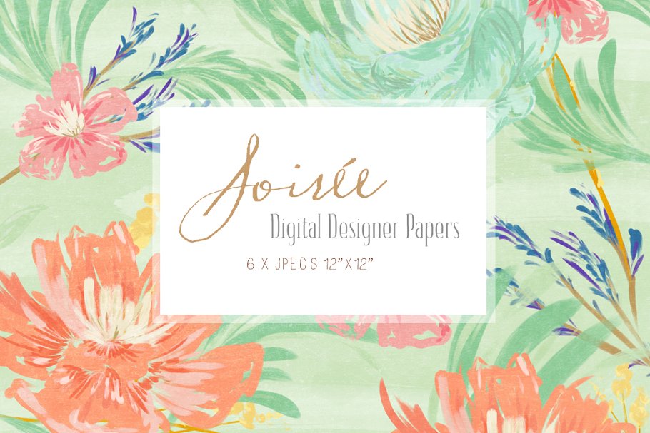 手绘花卉艺术纸张印花图案素材 Digital Designer Paper – Soirée插图(3)