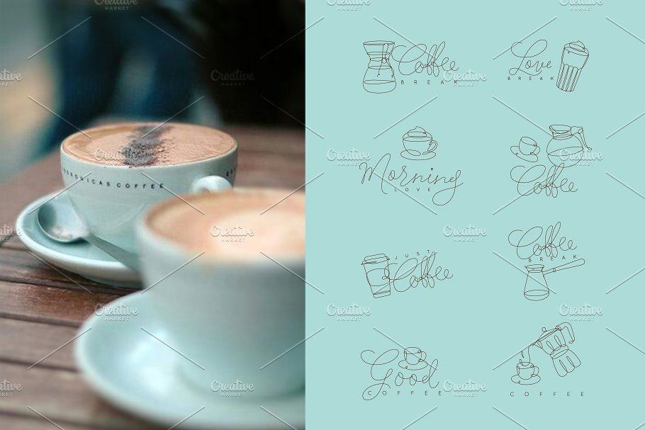 咖啡主题手绘线条符号图标 Coffee One Line Symbols插图(3)