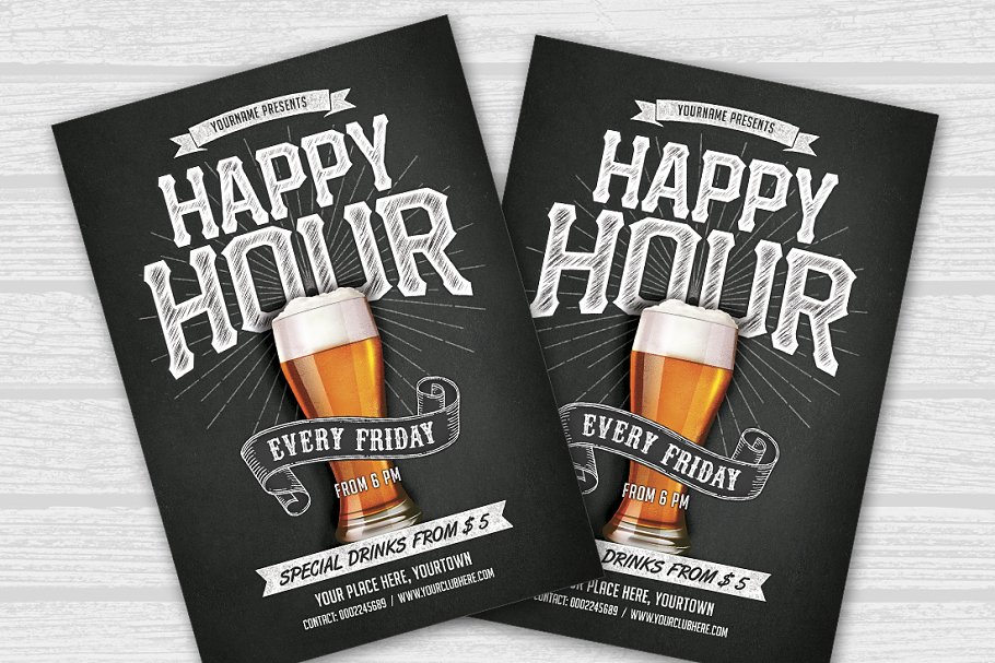 欢乐时光啤酒节宣传传单模板 Happy Hour Flyer插图(1)