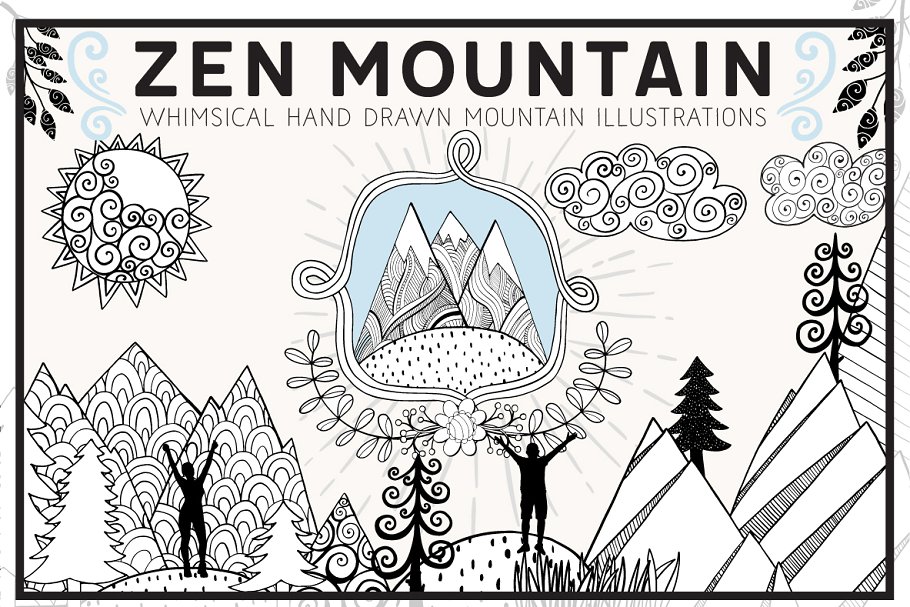 奇形怪状禅山山脉矢量图形 Whimsical Mountain Vectors插图
