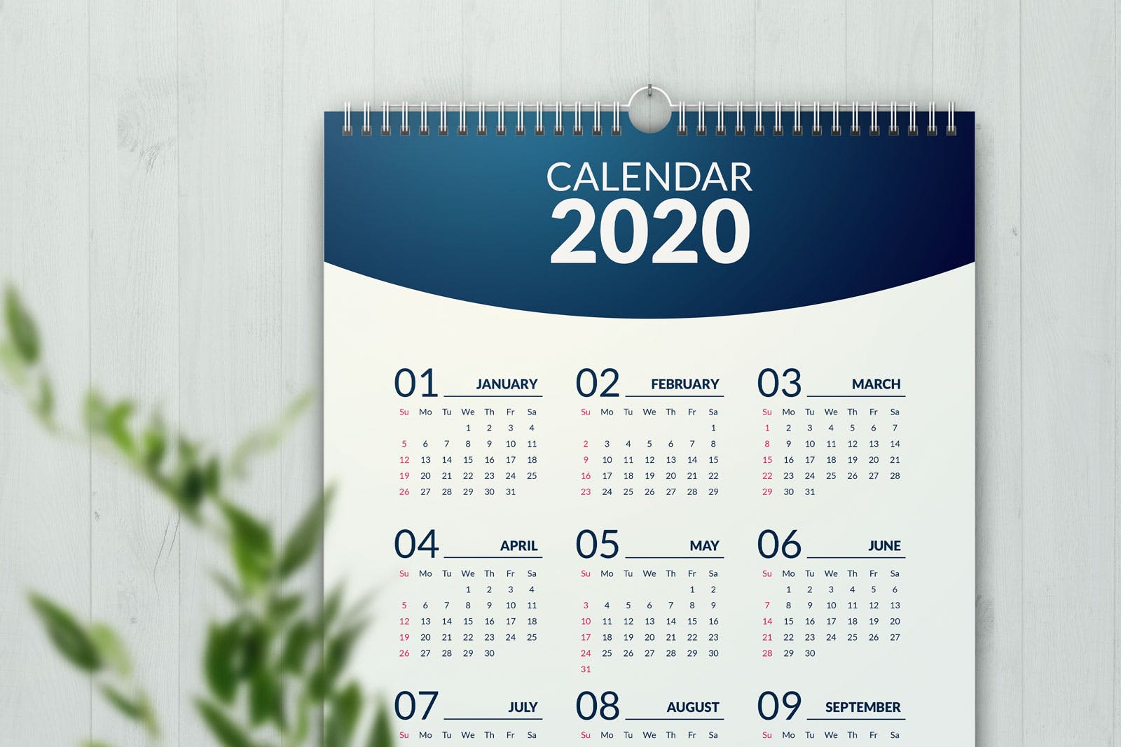 极简风格2020年挂历设计模板 Minimal Calendar 2020插图(1)