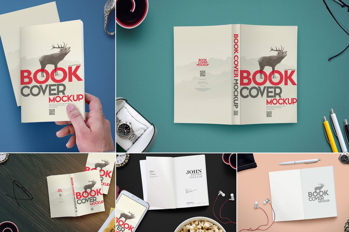 简装书籍封面设计样机模板 Book Cover Mockups Scene插图