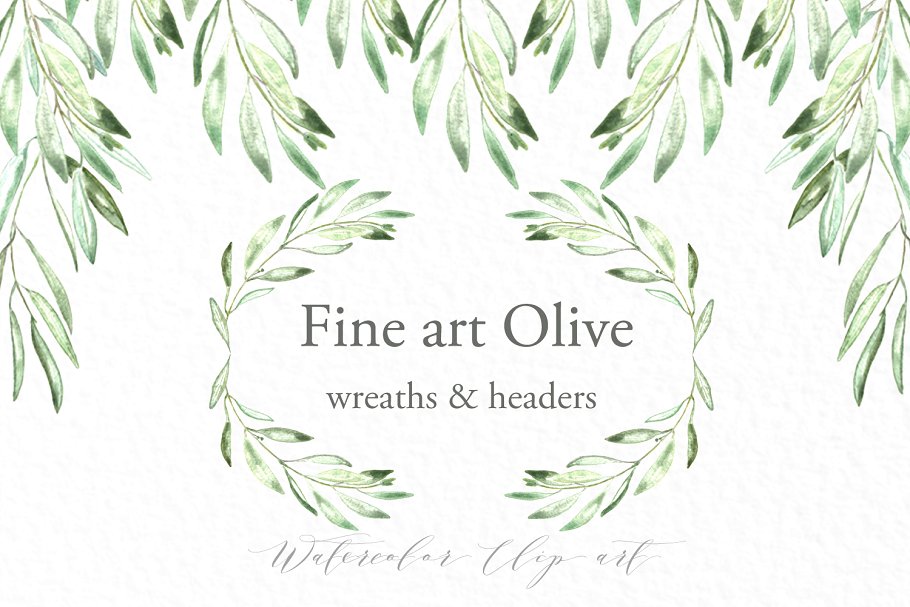 橄榄枝椭圆形花圈和header剪贴画 Olive oval wreaths & headers clipart插图(4)