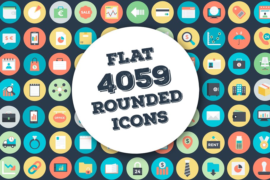 4059扁平化风格枚圆形矢量图标 4059 Flat Rounded Vector Icons插图
