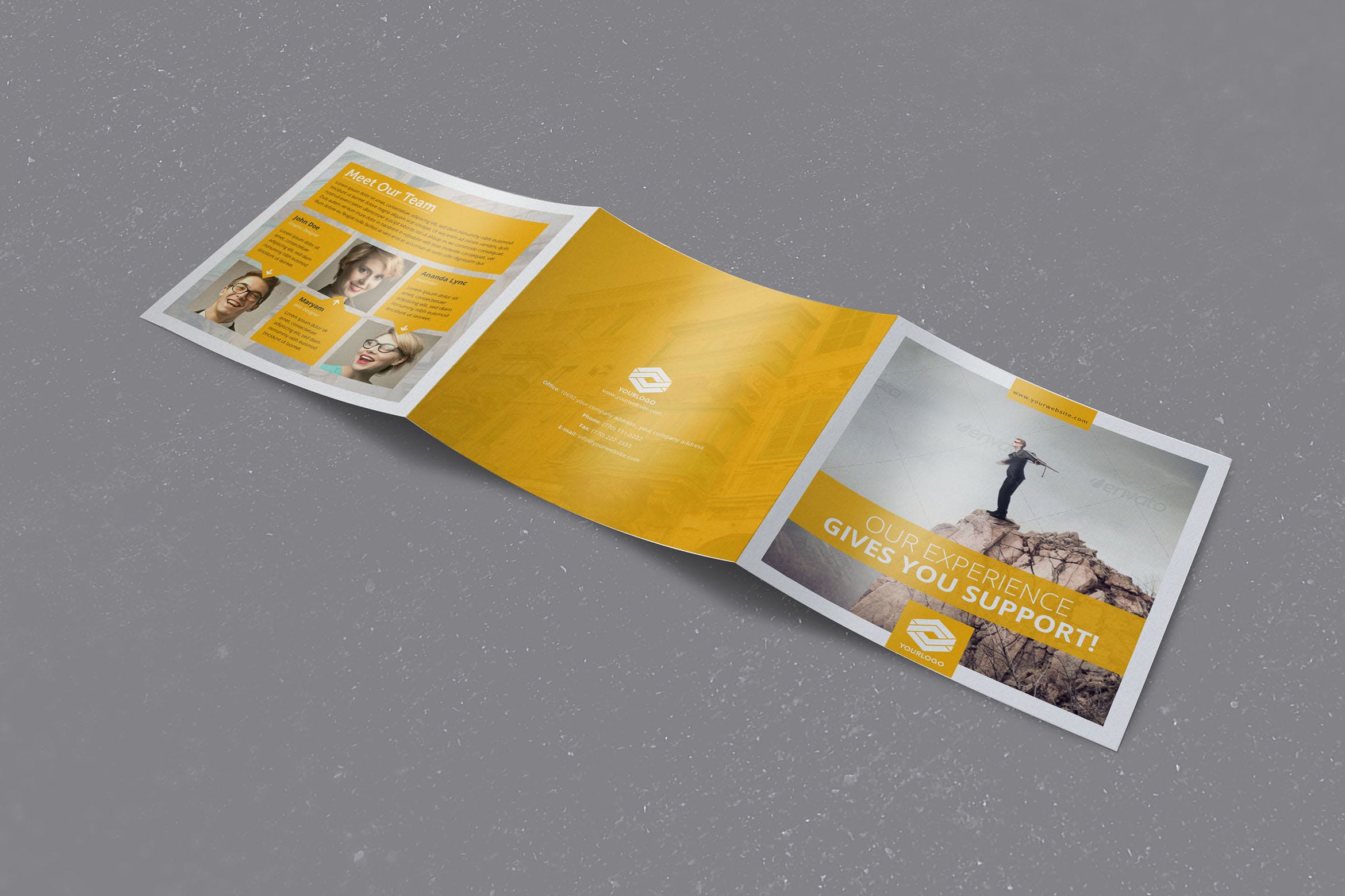三折页橙色方形企业宣传单/册设计模板 Business Square Trifold Brochure插图