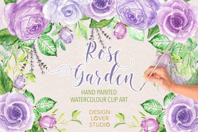 紫色花园水彩画设计套装 Watercolor “Purple Garden” design插图(1)