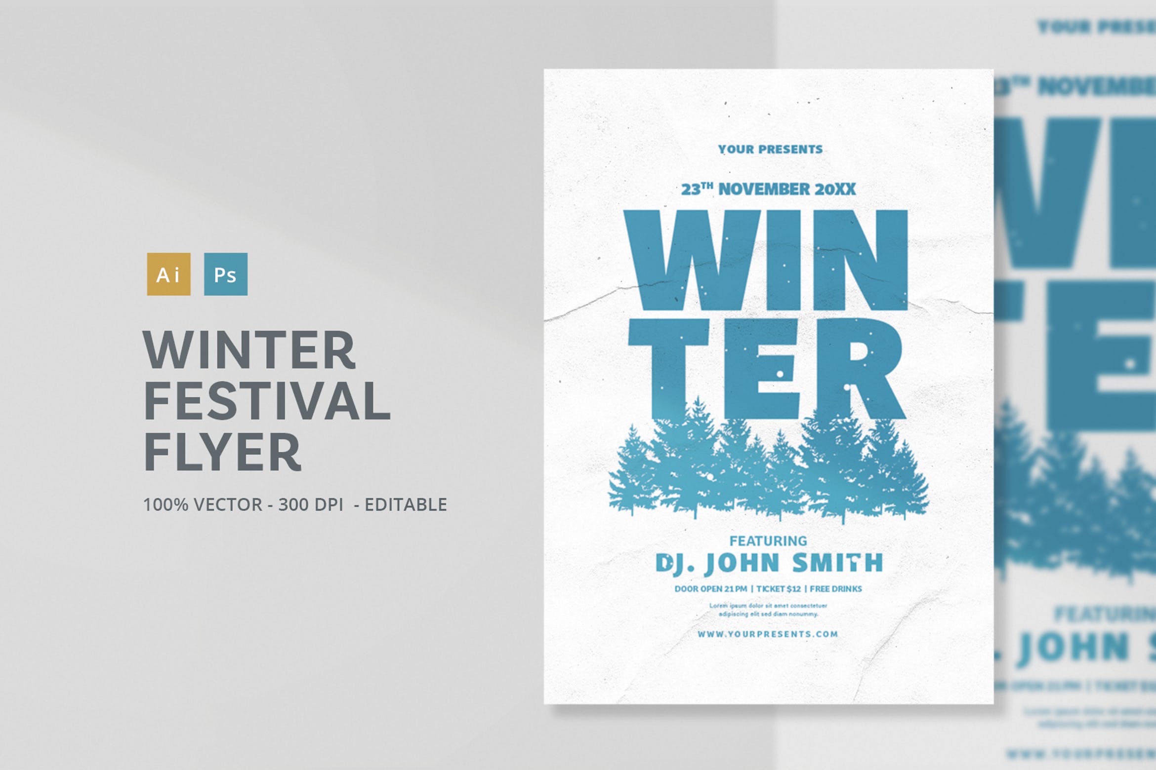 冬季主题活动雪景背景海报传单设计模板v3 Winter Flyer插图