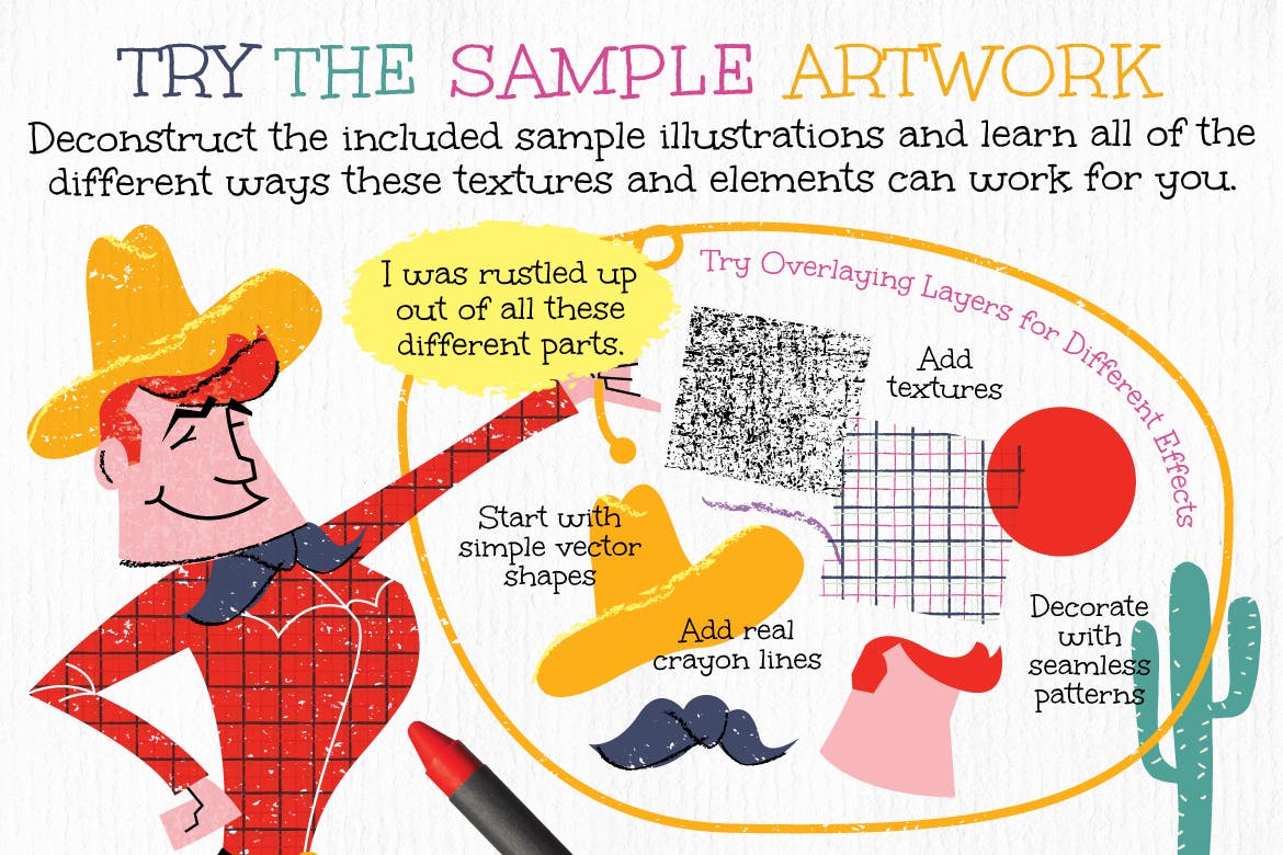 蜡笔画手绘必备：蜡笔纹理和图案设计素材 Wax Crayon Textures and Patters插图(4)