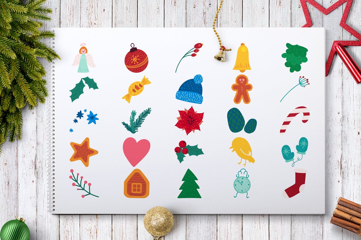 圣诞节&冬季主题贴纸图案矢量设计素材包 Christmas And Winter Stickers Set插图(2)