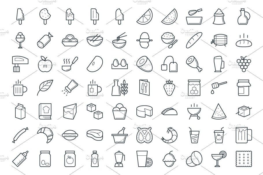 300+极简黑色线条快餐食物图标 300+ Food Vector Icons插图(3)
