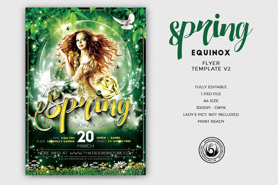 春天童话仙子仙境风格传单海报设计PSD模板v2 Spring Equinox Flyer PSD V2插图