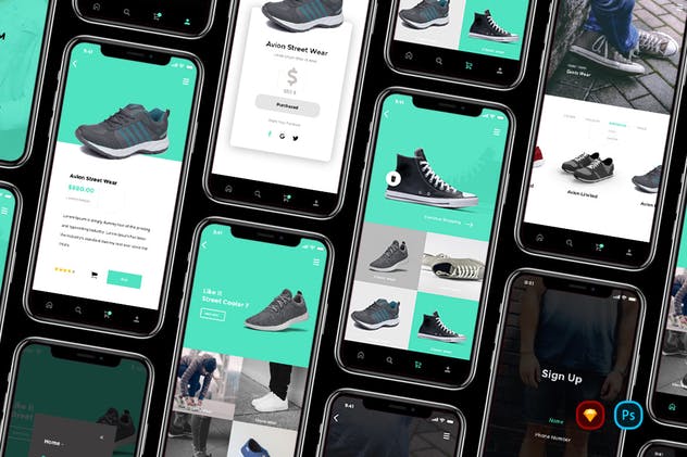 鞋包潮牌电商手机APP应用UI套件[Sketch&PSD] Fenom Creative Shopping App UI Kit插图(1)