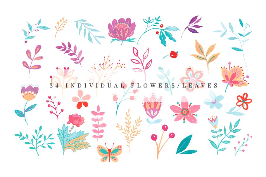 优雅时尚水彩花卉剪辑集 Watercolor Floral Clipart Set Anita插图(8)