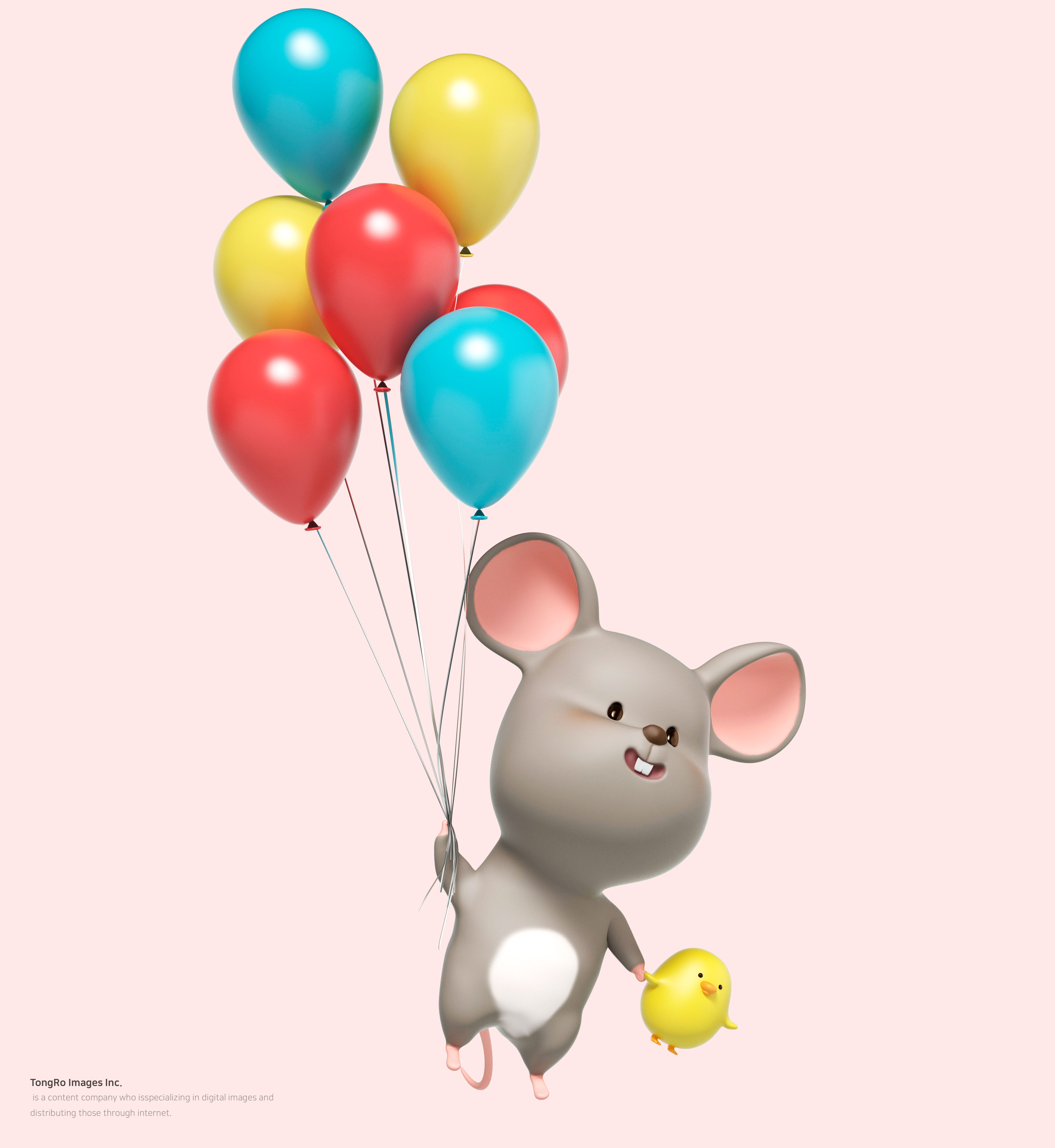可爱的3D老鼠&气球psd设计素材插图