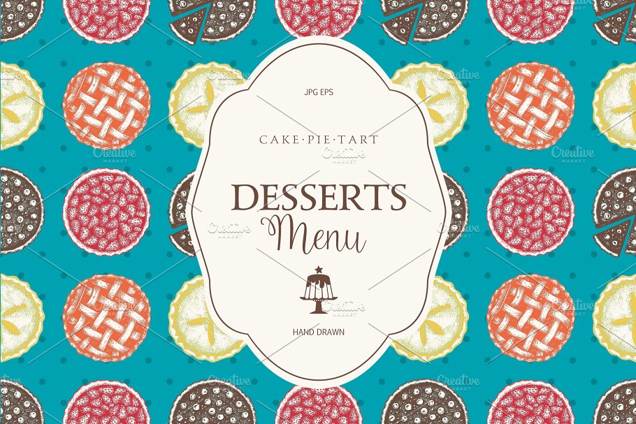 水果蛋糕和馅饼菜单设计模板 Fruit Cakes & Pie Menu Designs插图