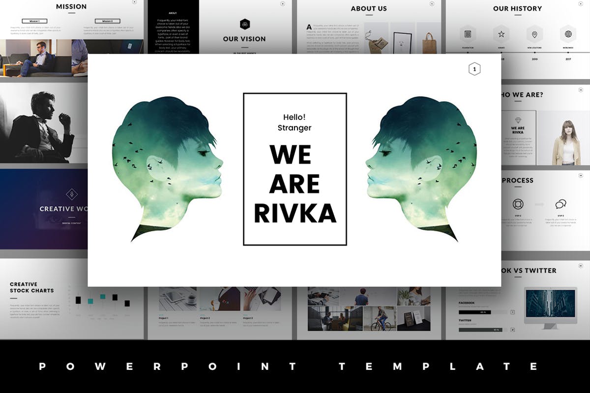 简约时尚风格企业/工作室/团队介绍PPT演示文稿模板 Rivka Minimal PowerPoint Template插图