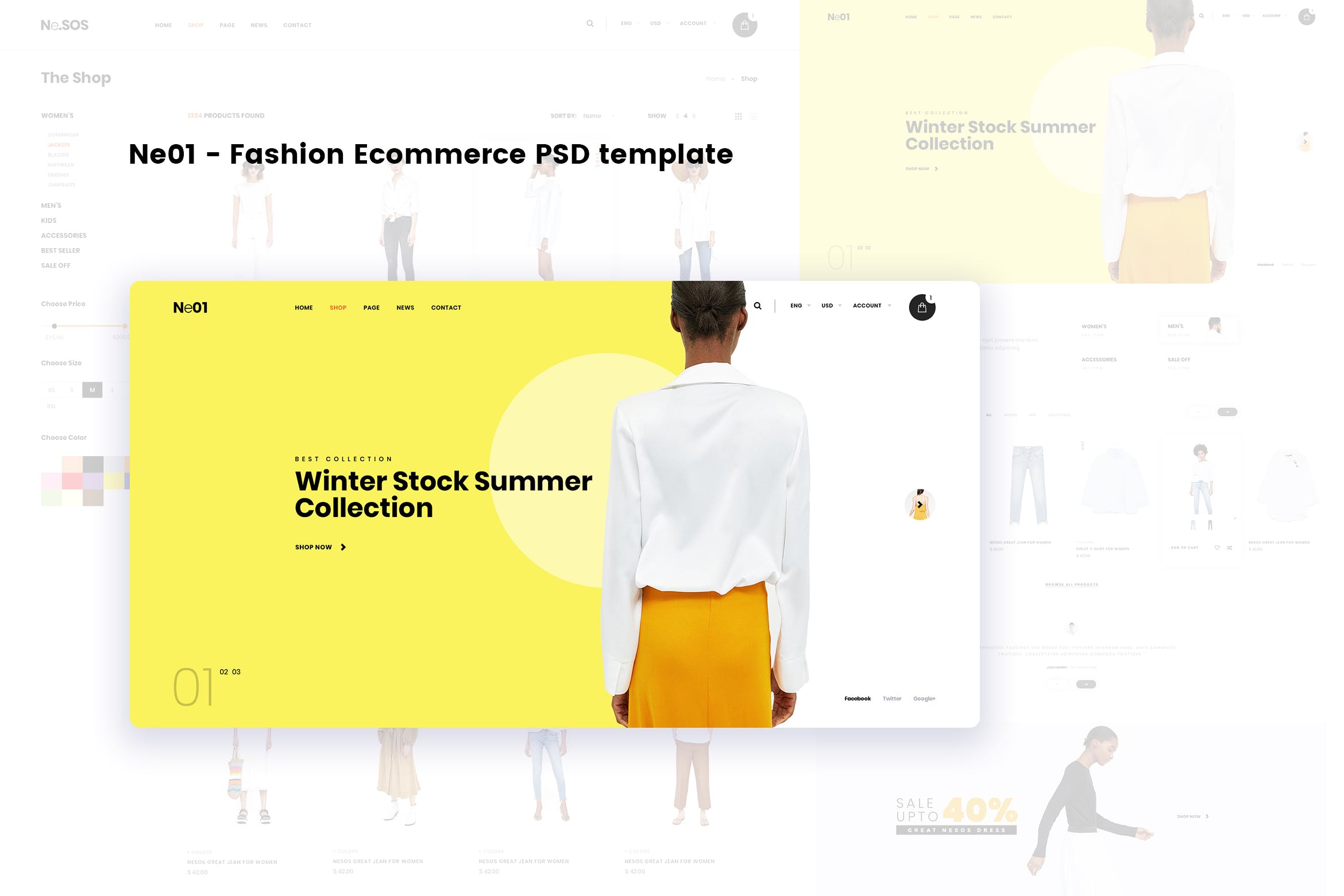 时尚电商平台网上商城设计PSD模板下载 Ne01 – Fashion Ecommerce PSD template插图
