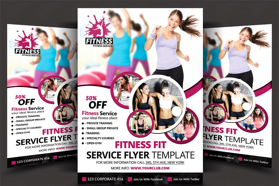 快乐健身俱乐部广告海报模板 Fitness Flyer插图