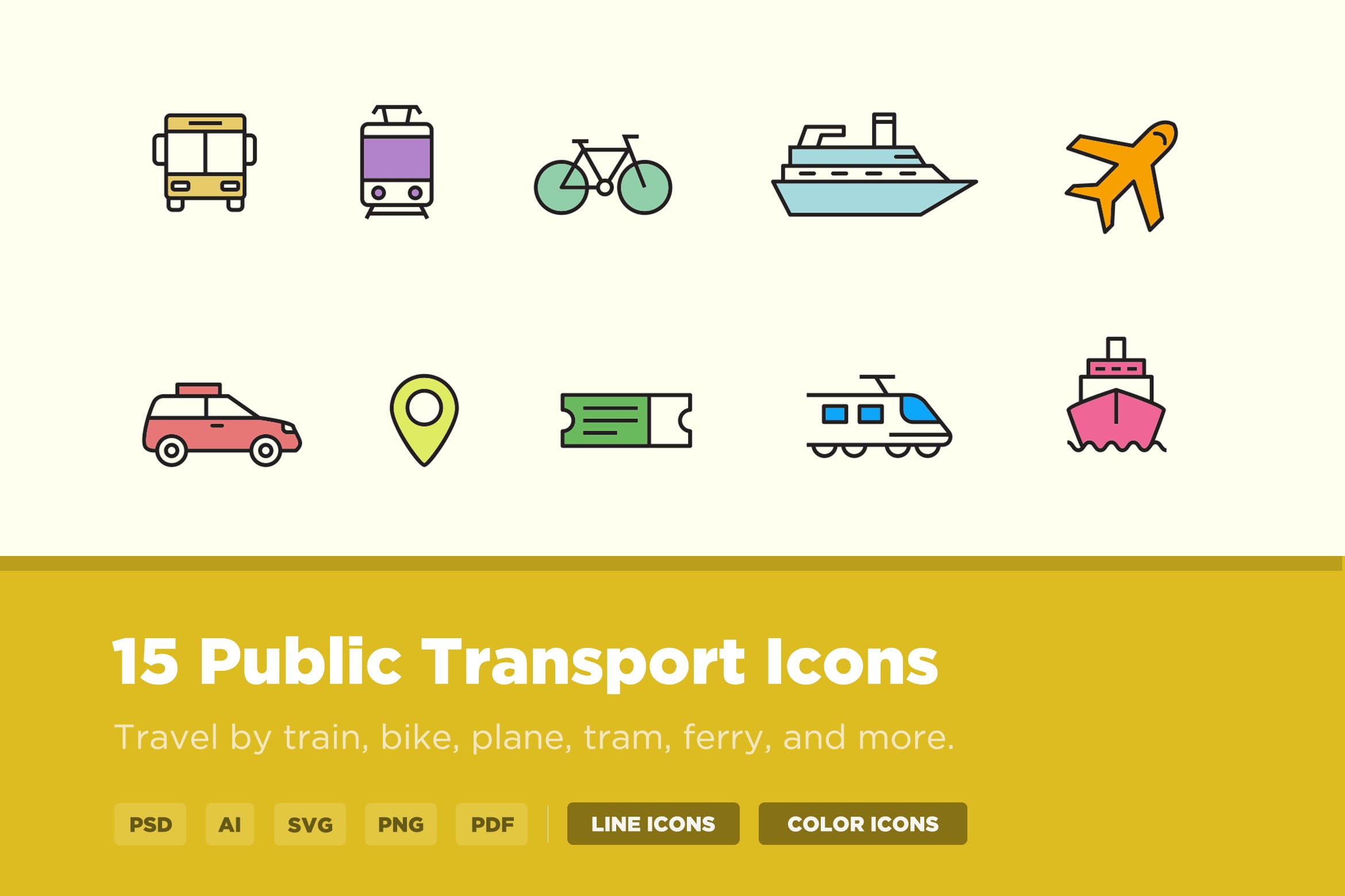 15枚公共交通工具矢量图标 15 Public Transport Icons插图